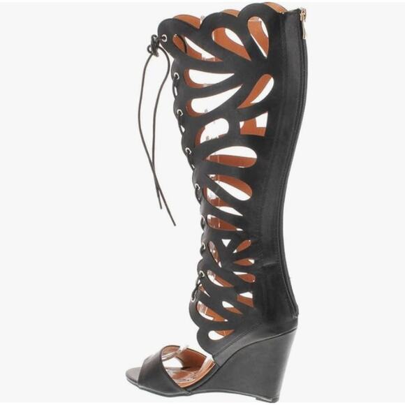 NEW Forever Gladiator Wedge Butterfly Tie Front Sandals Black Womens Sz 5.5 NIB - Picture 11 of 15